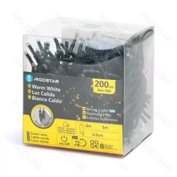 Niskonapięciowe zewnętrzne lampki choinkowe sznur 200led Ciepła biel 5m+3